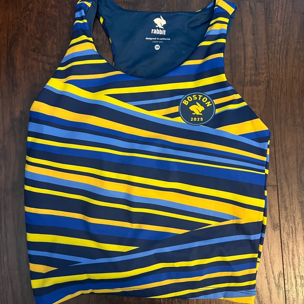 Women's Boston 2025 Striped Crop Tank - Blue and Yellow